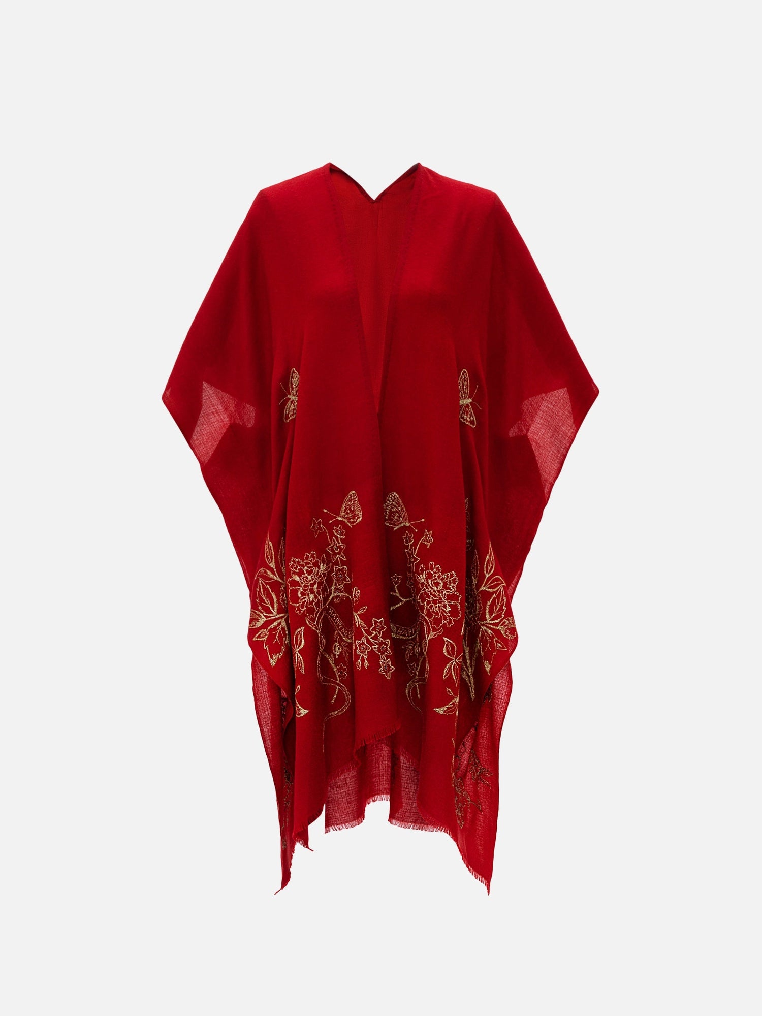 Embroidered Cashmere Shawl | Red