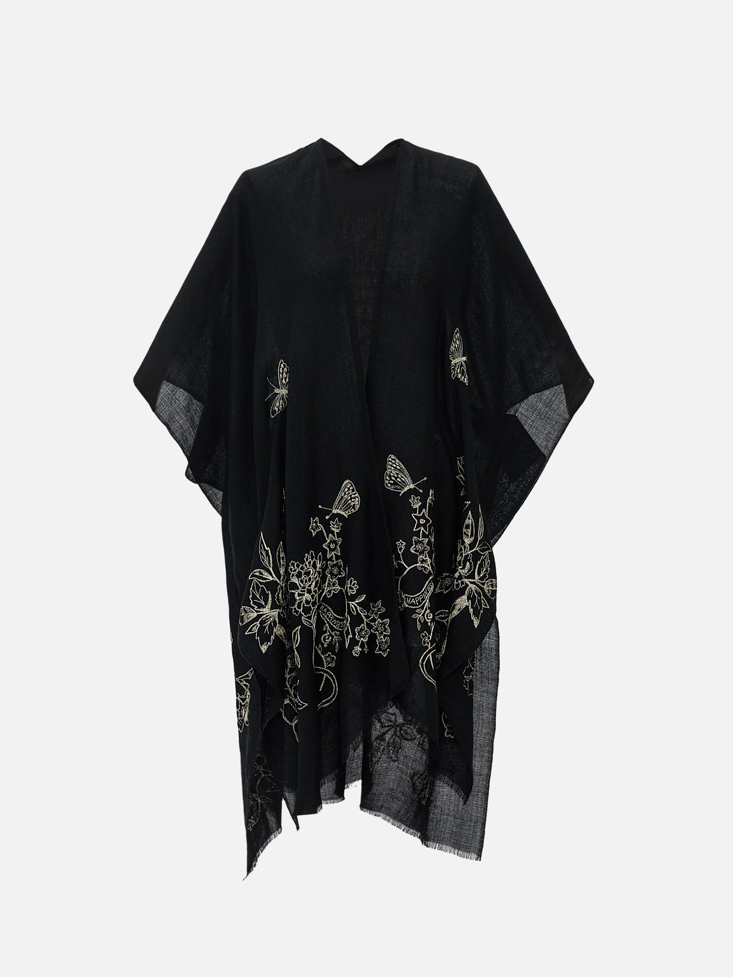 Embroidered Cashmere Shawl | Black