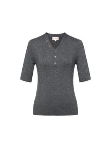 Wool V-neck Fit Sweater Top | Grey