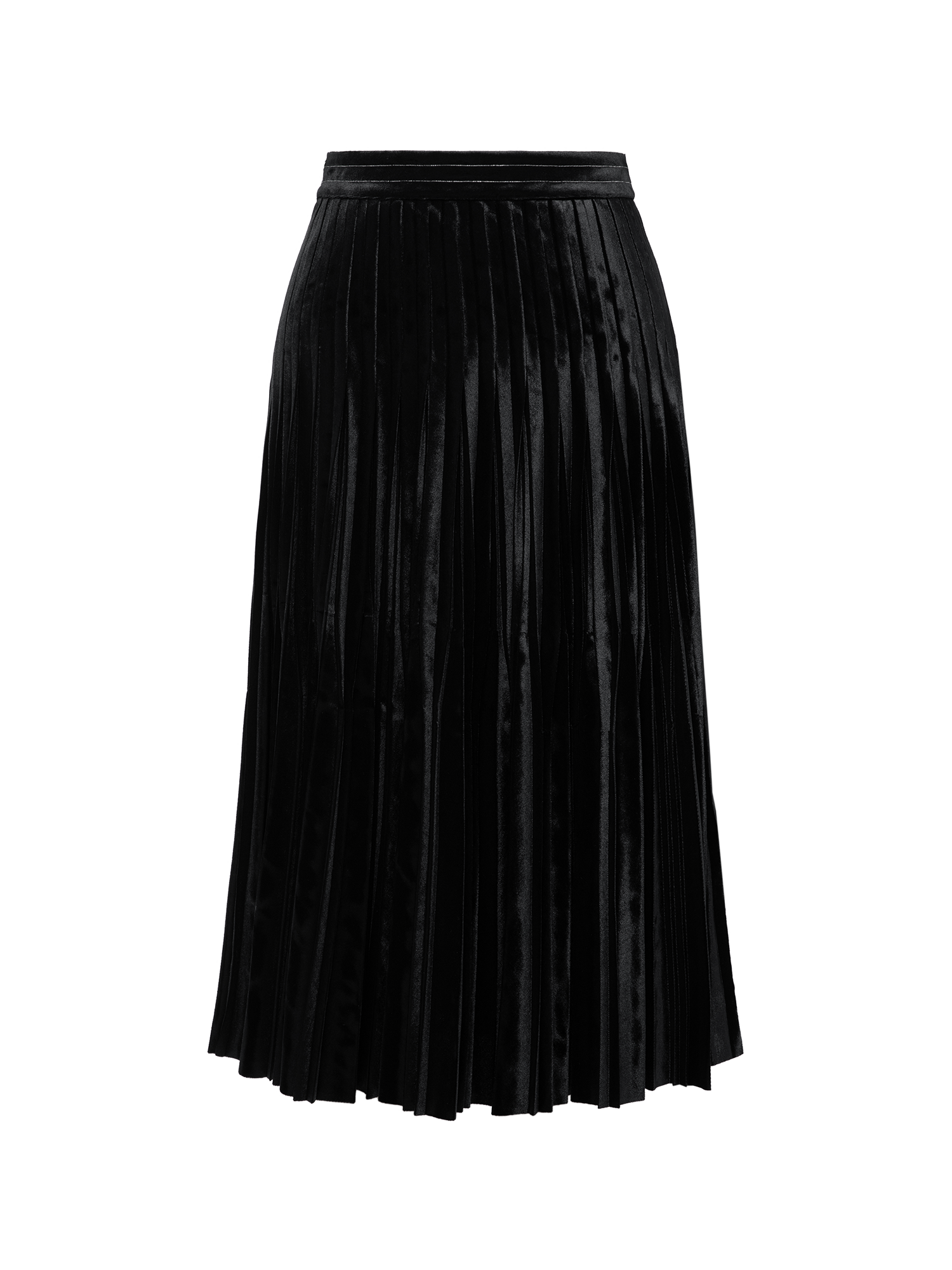 Velvet Pleated Midi Skirt | Black