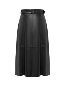 High-Waisted Lambskin Skirt | Black