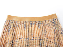 Fancy Tweed Print Pleated Skirt | Khaki