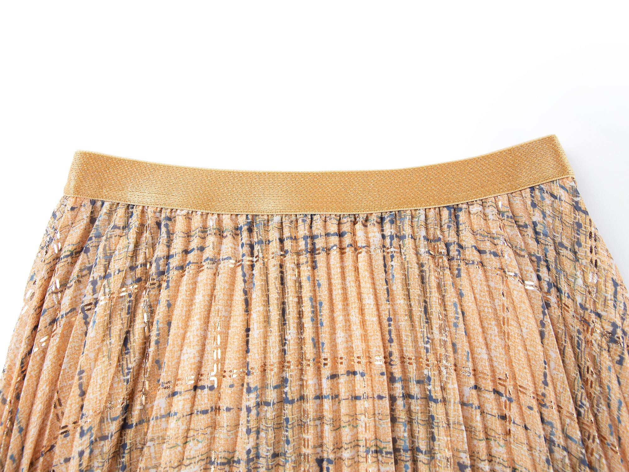 Fancy Tweed Print Pleated Skirt | Khaki