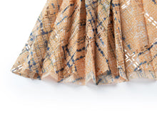 Fancy Tweed Print Pleated Skirt | Khaki