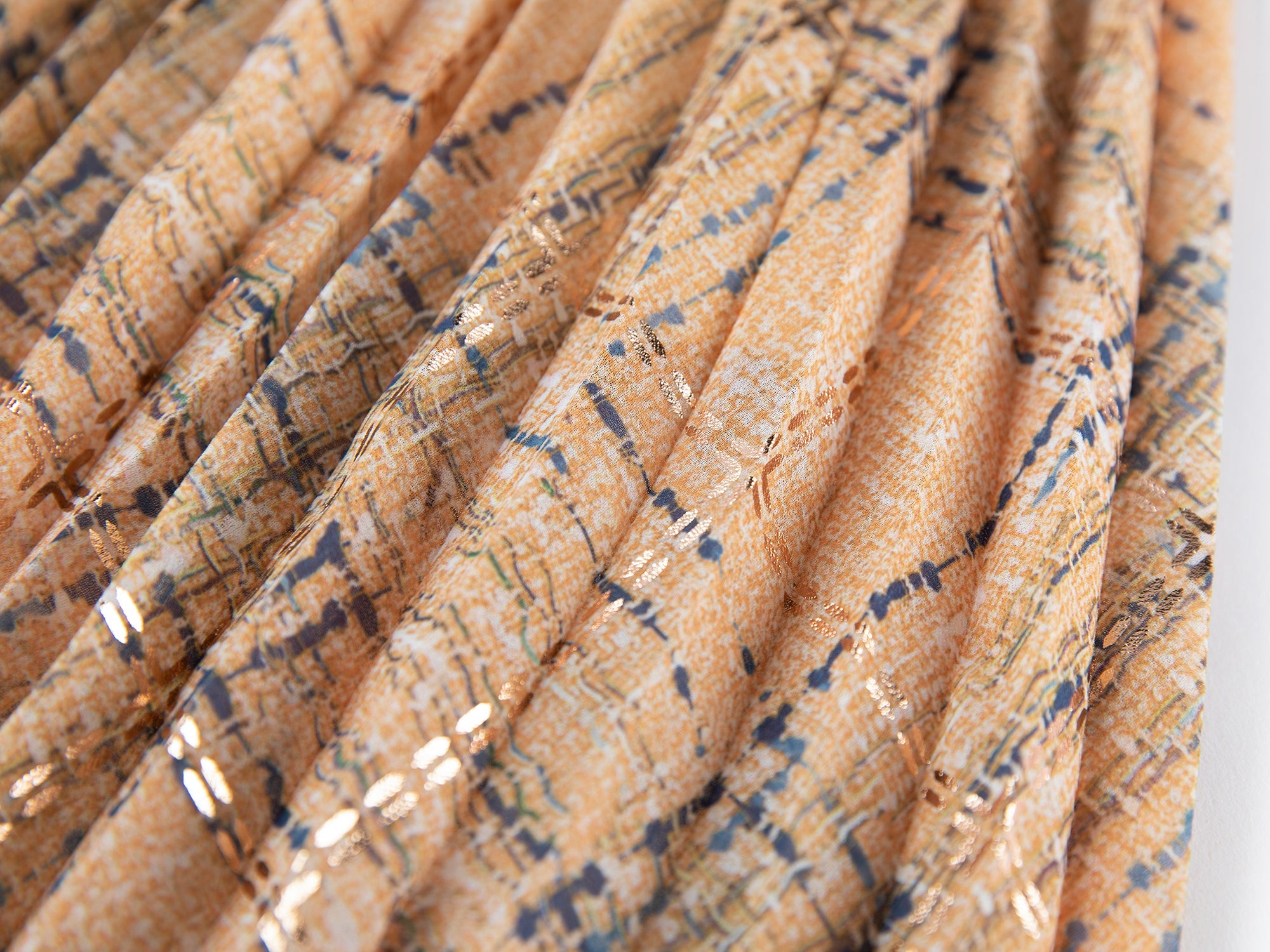 Fancy Tweed Print Pleated Skirt | Khaki