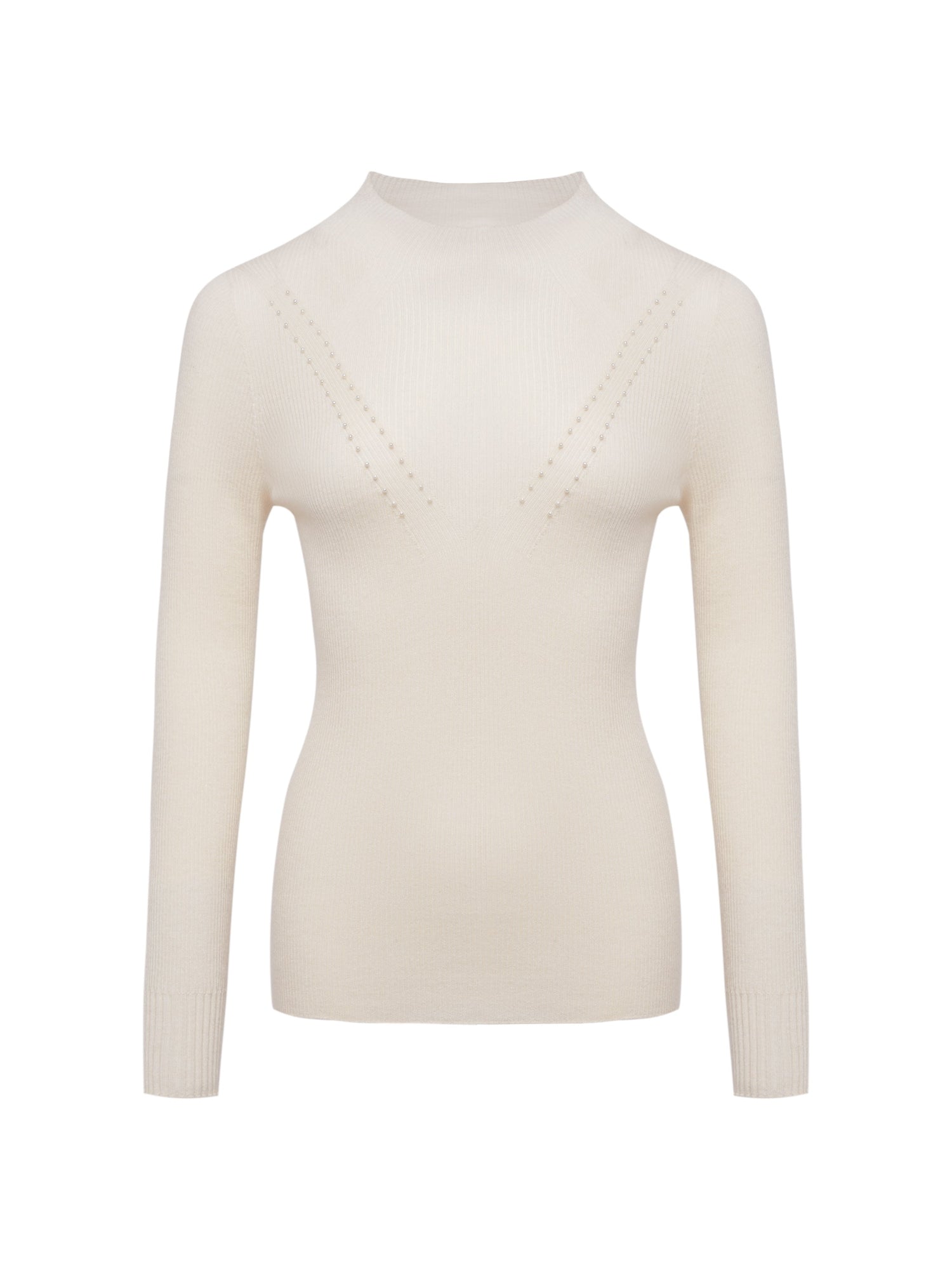 Turtleneck Beaded Cashmere Sweater | White