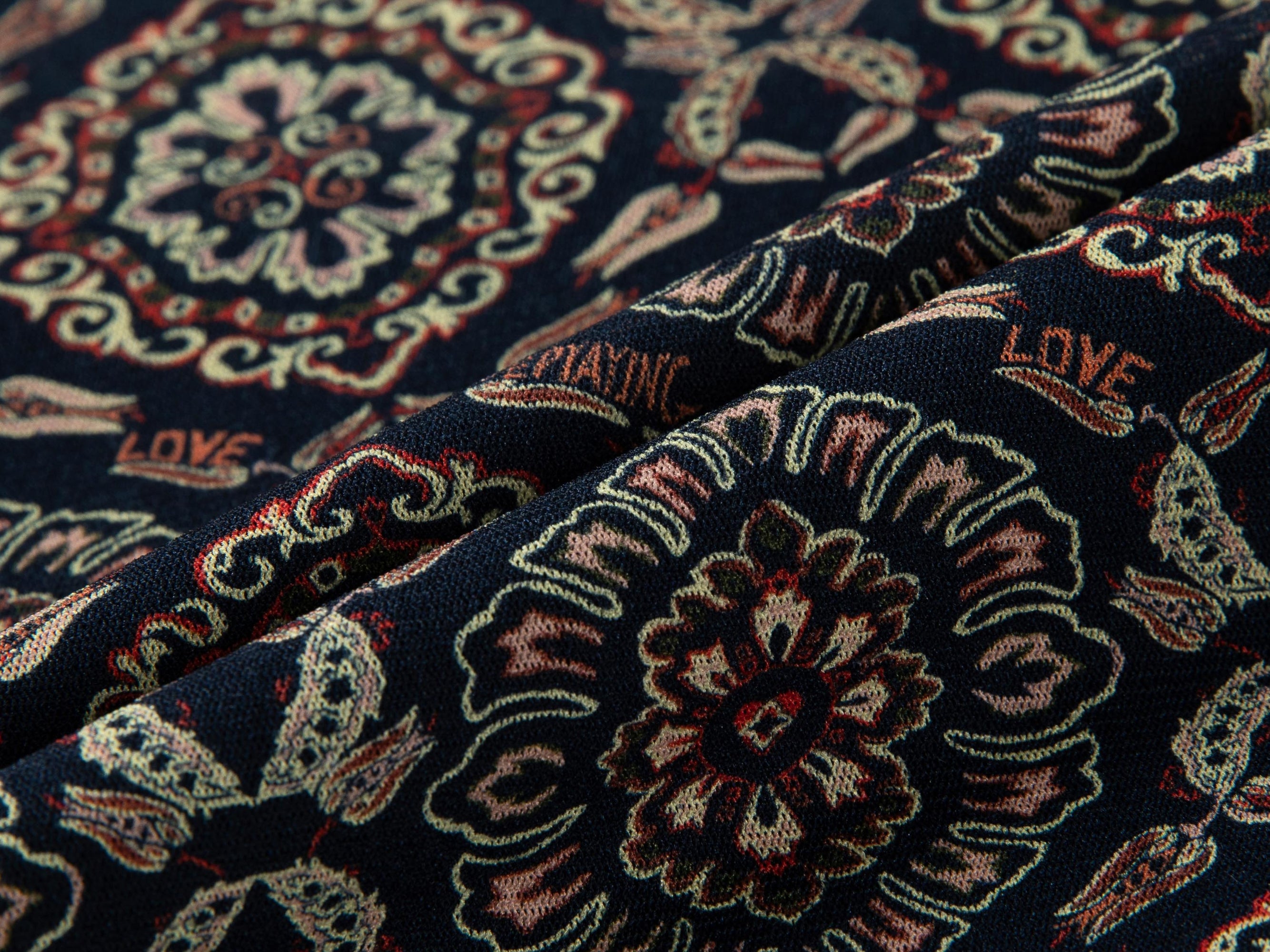 Long-Sleves Printed Mesh Top | Navy