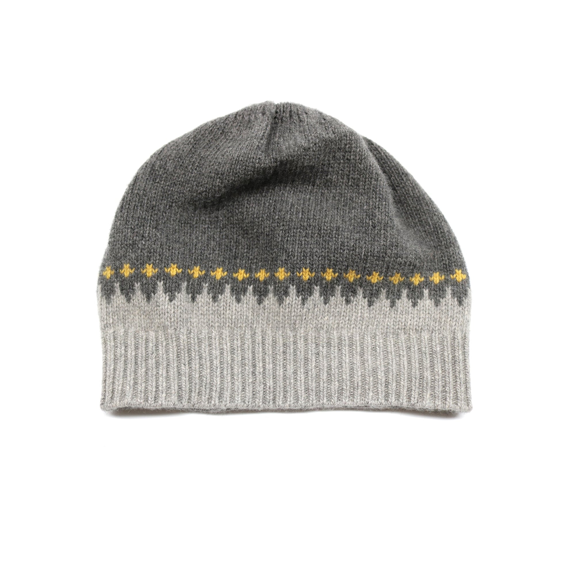 Cashmere Beanie In Fancy Design Multicolor | Grey Combo