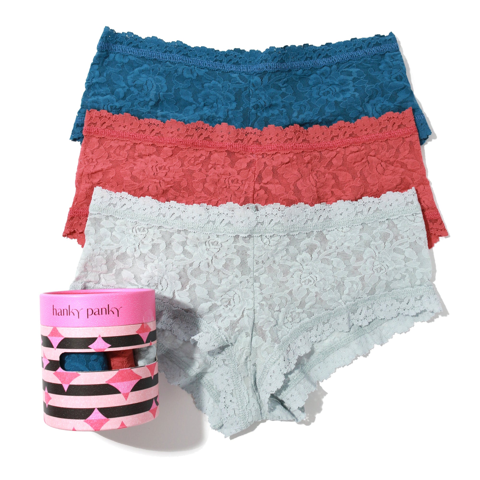 3 Pack Signature Lace Boyshort | Stormcloud Blue/Pink Sands/Pearl Grey