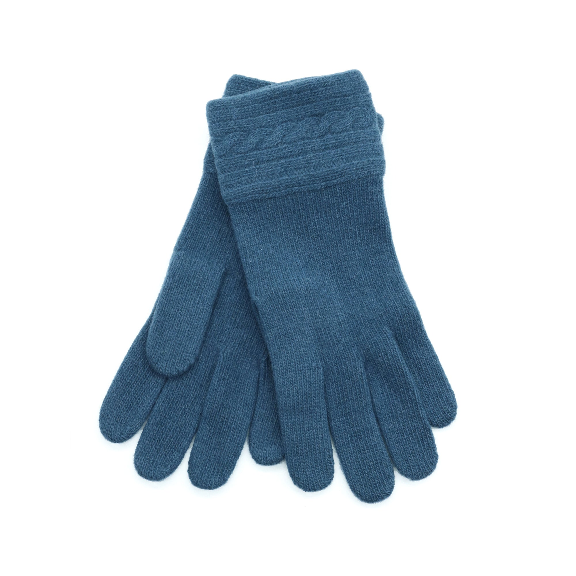 Womens | Cashmere Gloves with Cables | Palace Blue