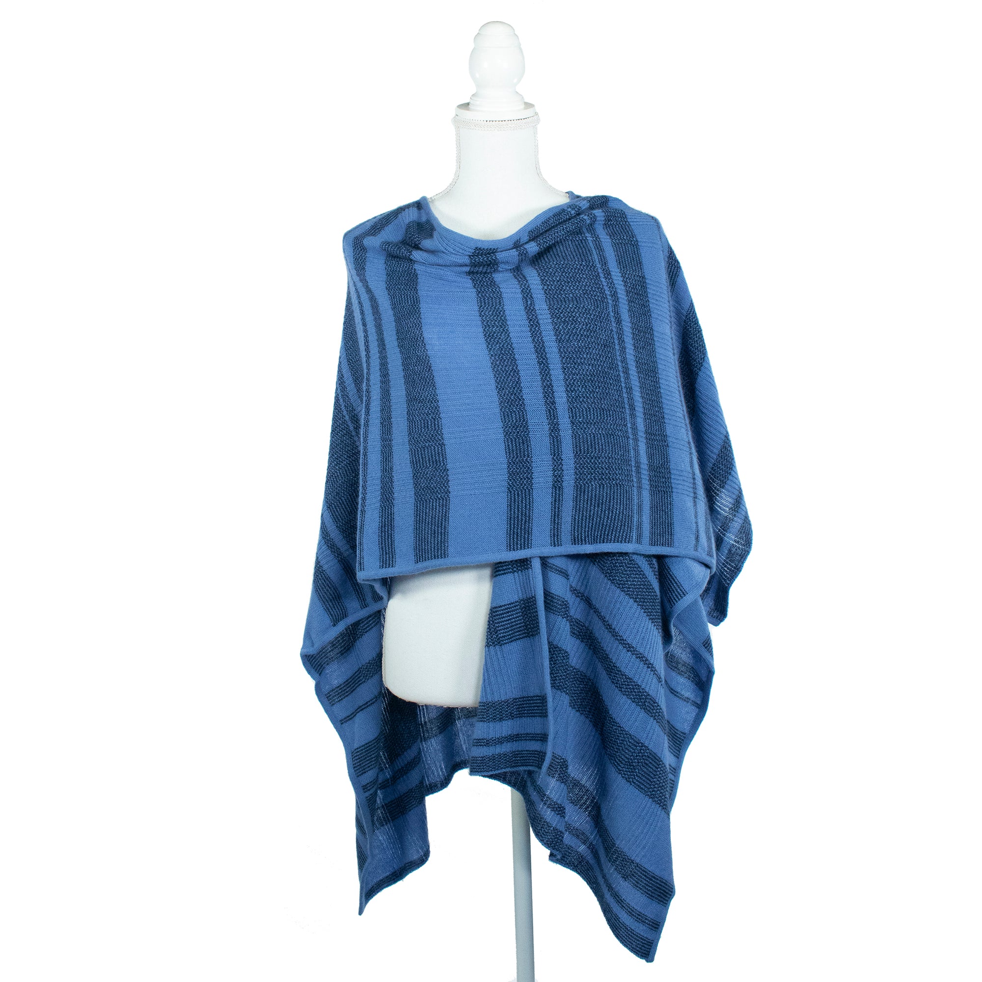 Womens | Cashmere Striped Ruana Shawl | Blue