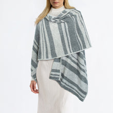Womens | Cashmere Striped Ruana Shawl | Grey