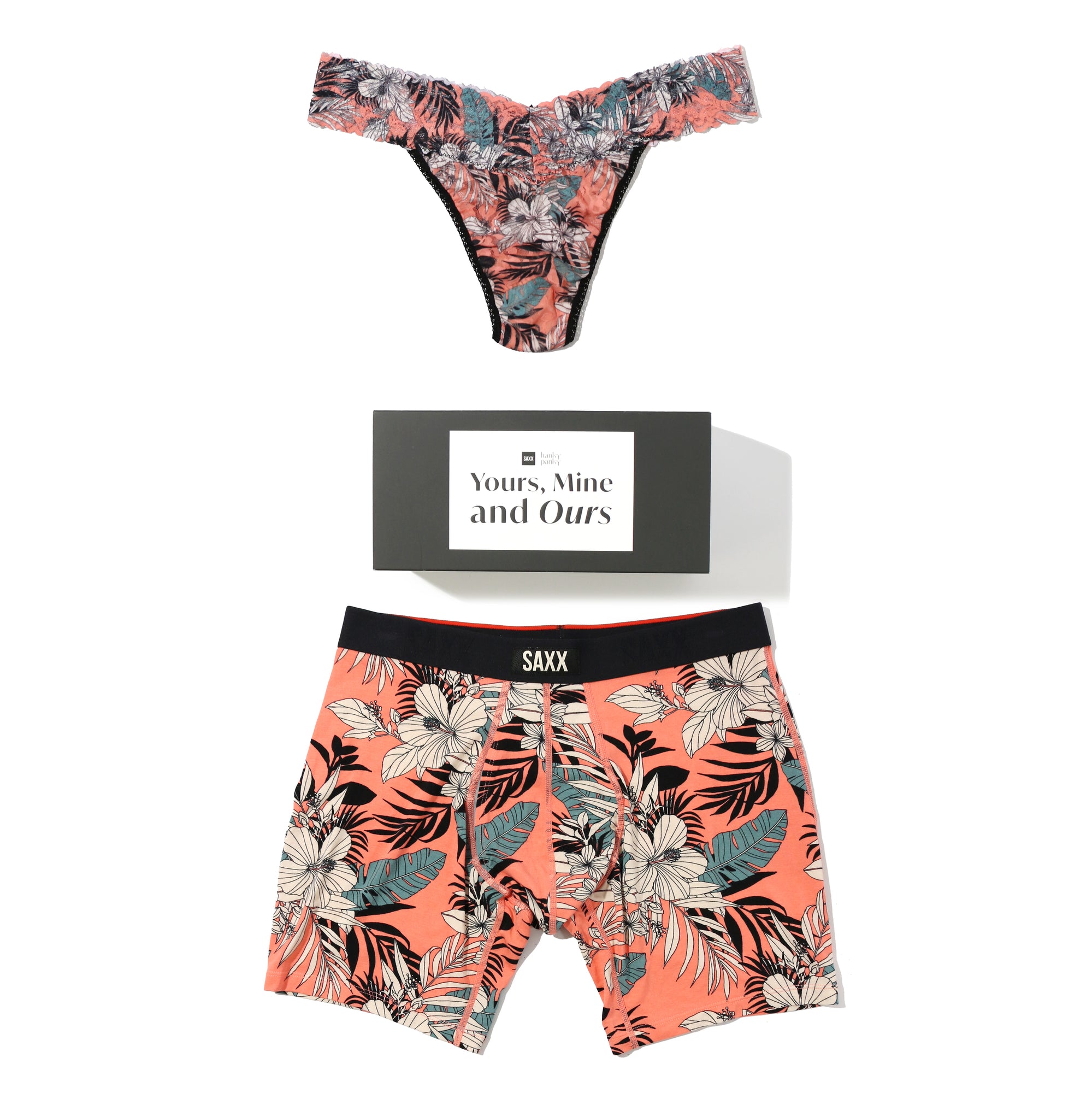 Signature Lace Original Rise Thong & Saxx Boxer Brief | Hibiscus Jungle-Coral