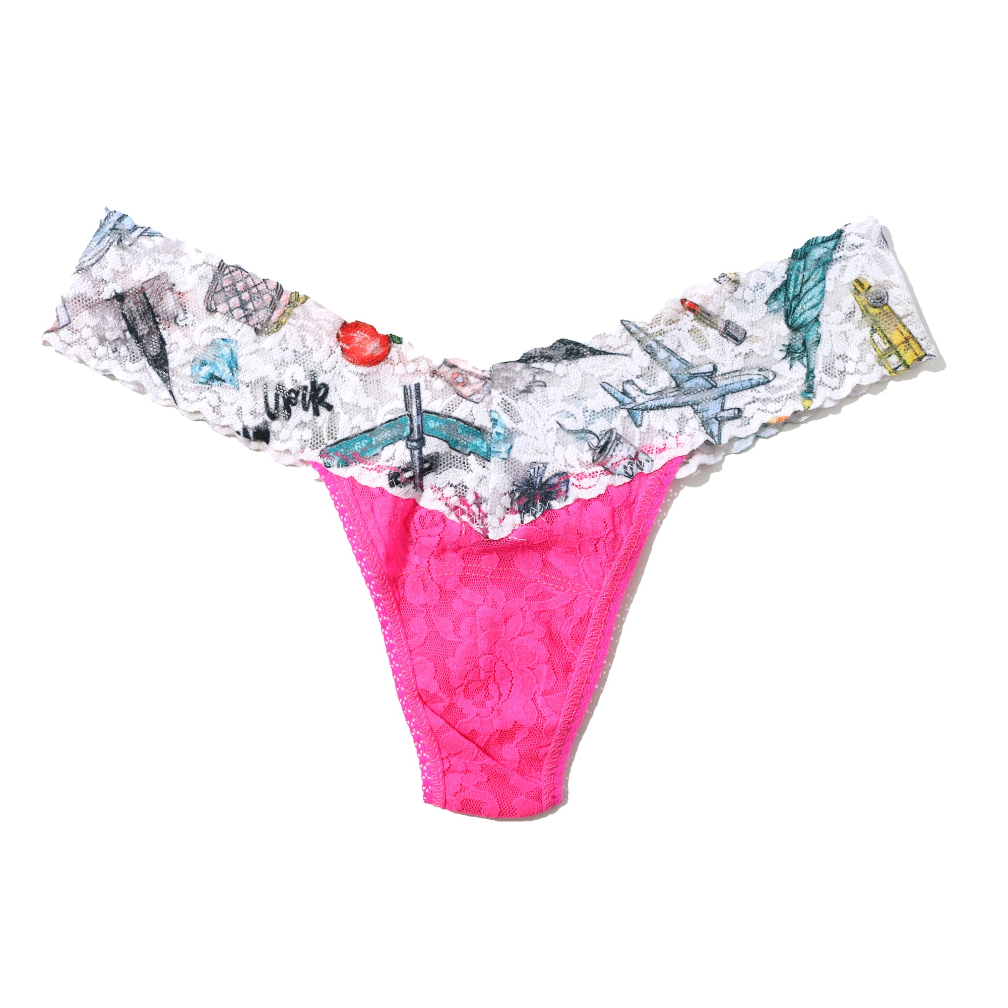 Signature Lace Low Rise Thong | Atomic Pink/Jet Set