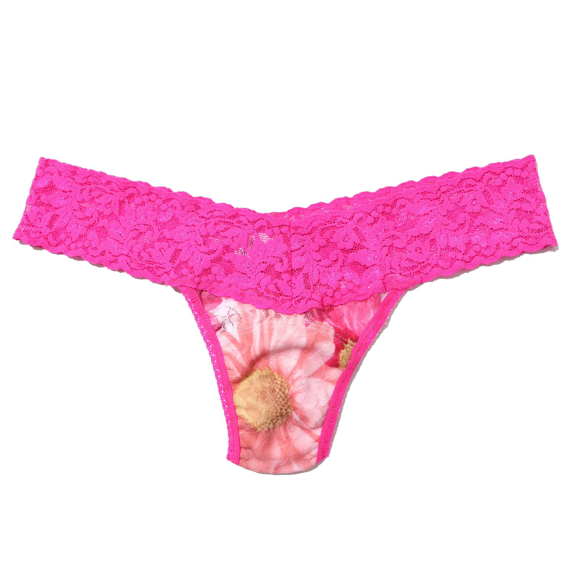 Signature Lace Low Rise Thong | Crazy Daisy/Passionate Pink