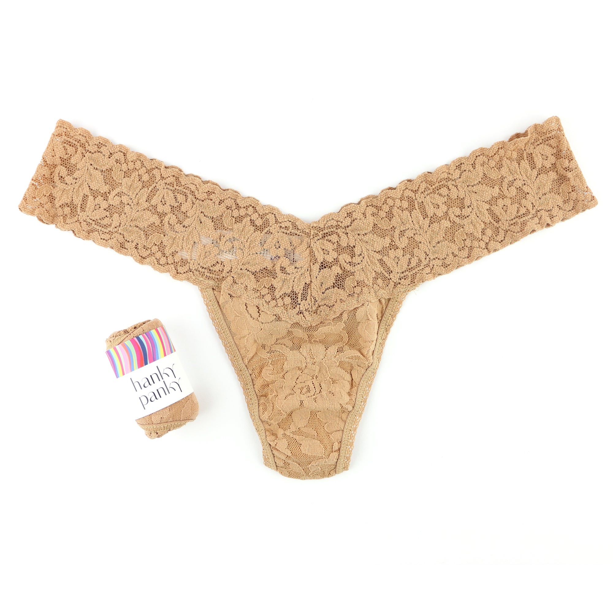 Petite Signature Lace Low Rise Thong | Sun Tan