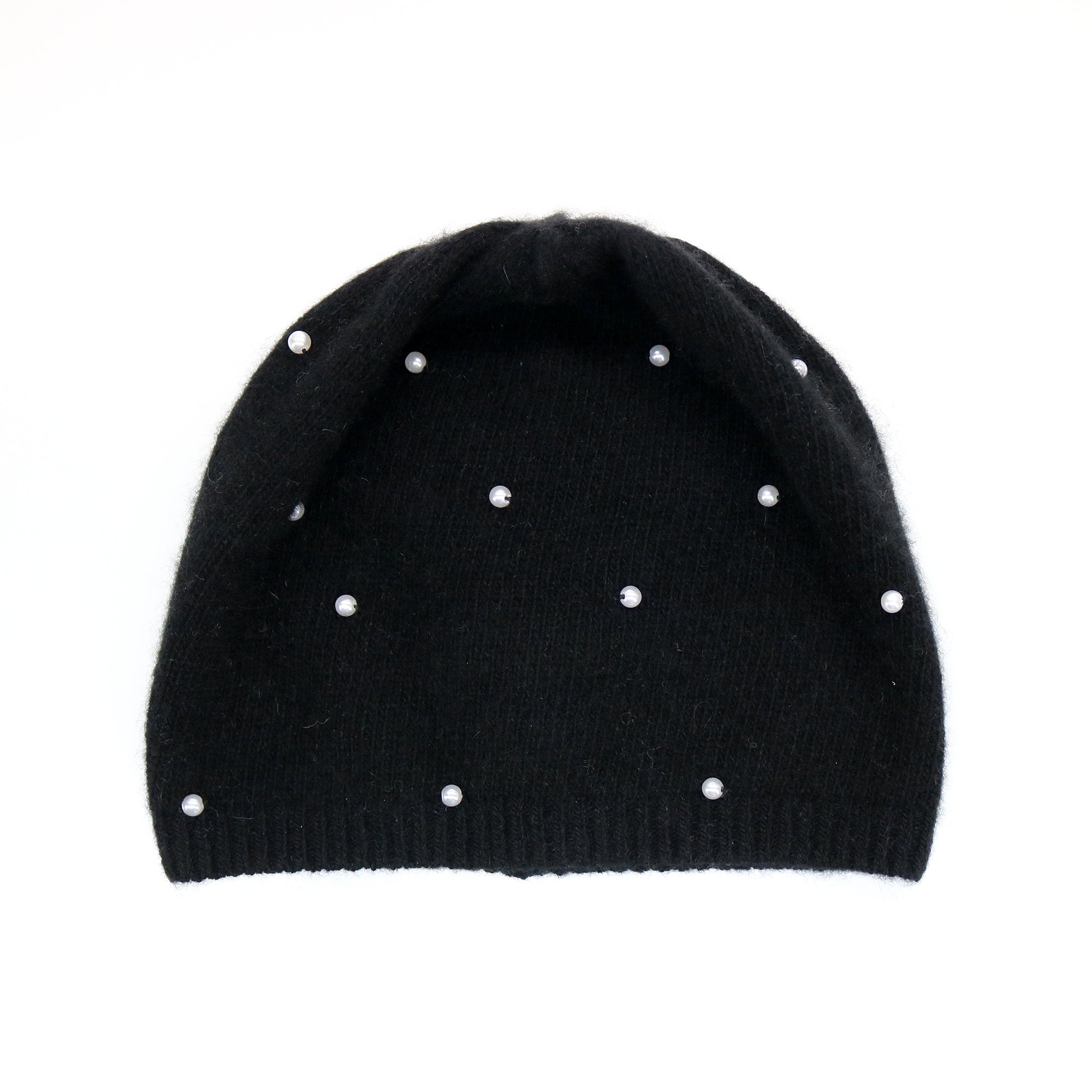 Womens | Cashmere Beanie Hat with Pearls | Black/White