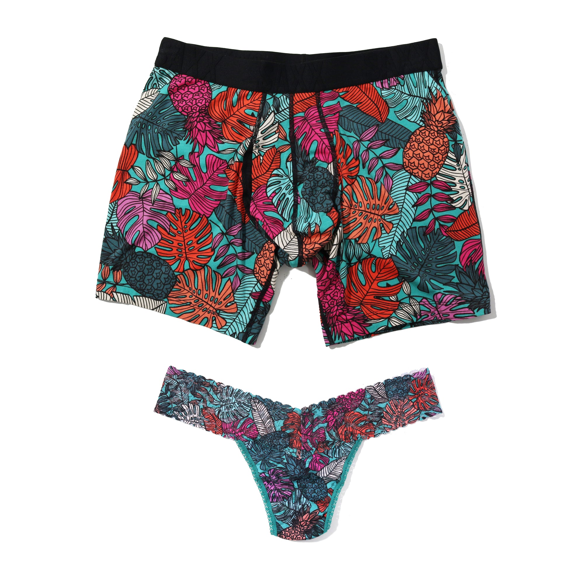 Sinature Lace Low Rise Thong & Saxx Boxer Brief | Fruity Palm | Aqua