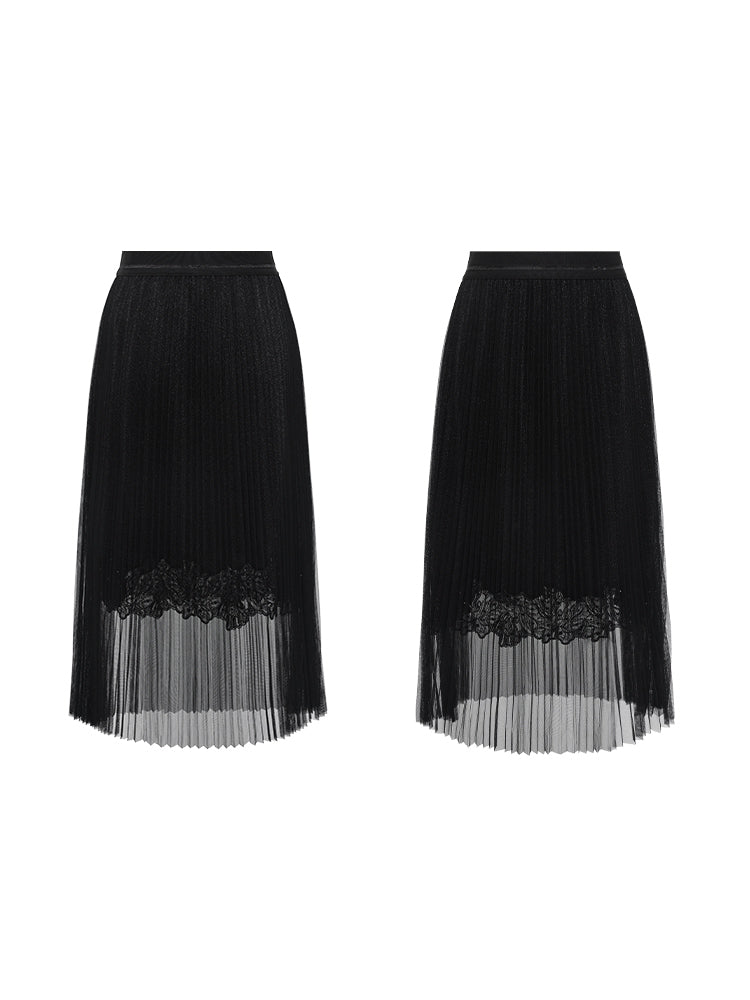 Pleated Mesh Skirt | Black