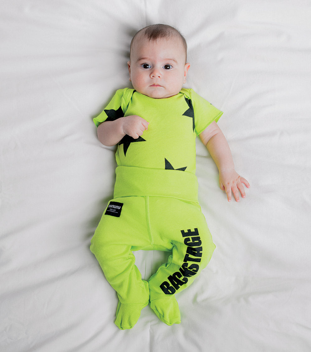 Newborn | Backstage Footed Leggings | Hot Lime