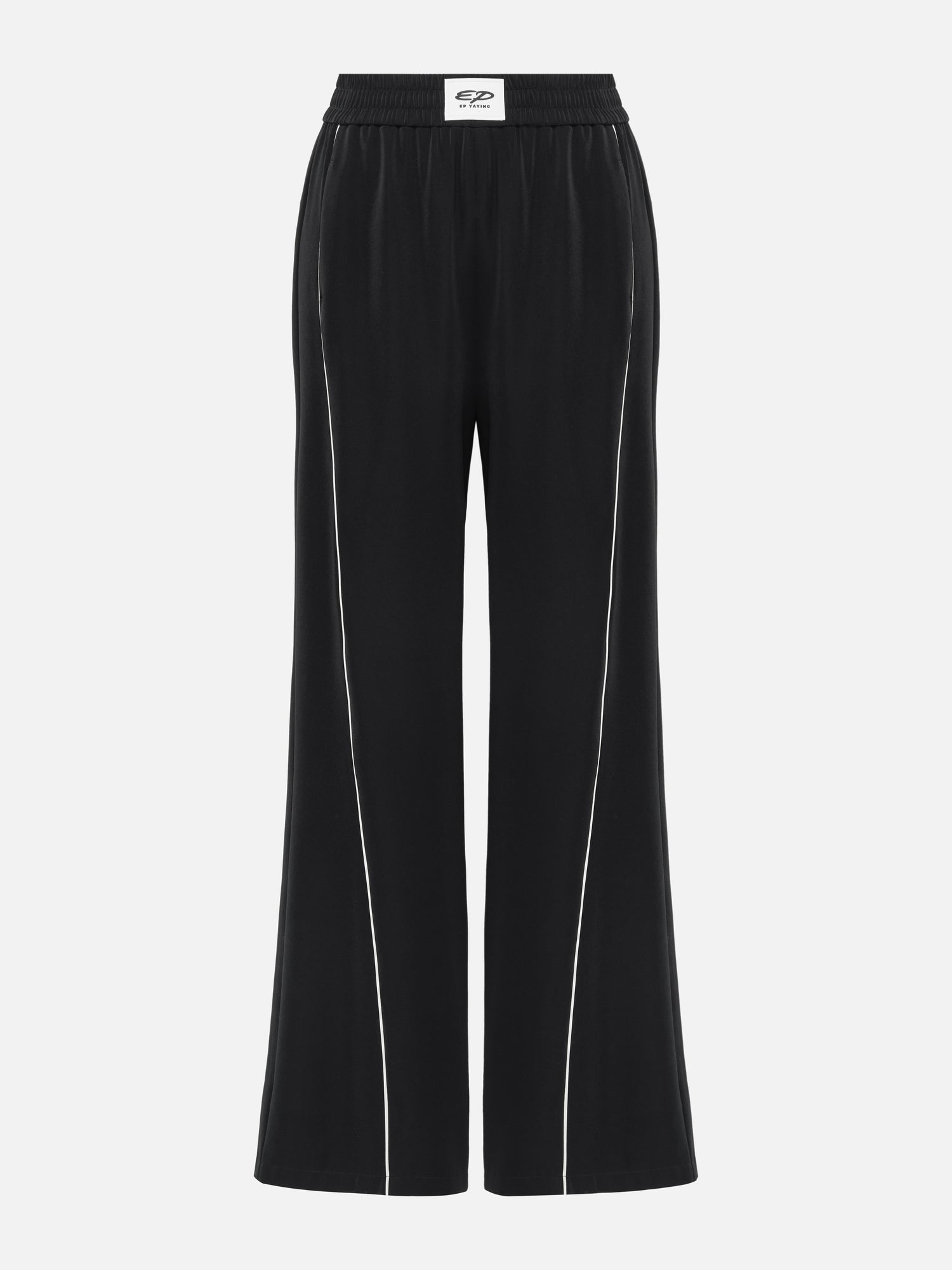 Satin Contrast Wide Leg Pants | Black