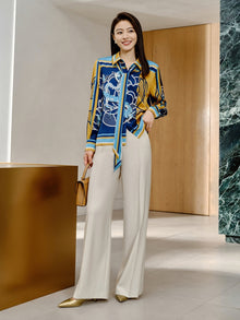 Printed Silk Blouse | Blue