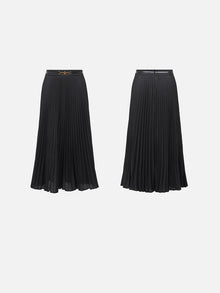 A-Line Shape Draped & Pressed Pleats High-Waisted Skirt | Black