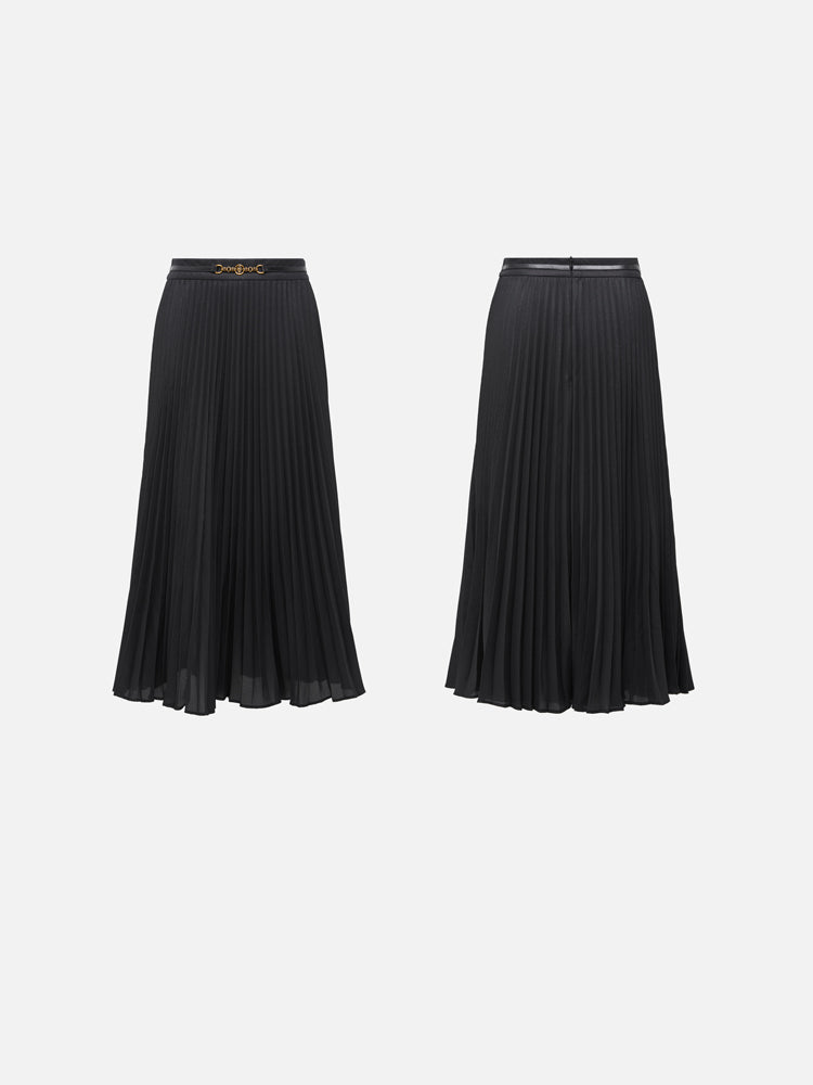 A-Line Shape Draped & Pressed Pleats High-Waisted Skirt | Black