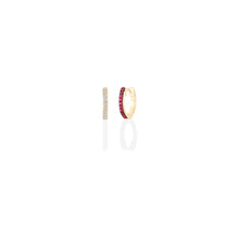 Half diamond  & Half ruby Pavé Hoop Earrings on a white background