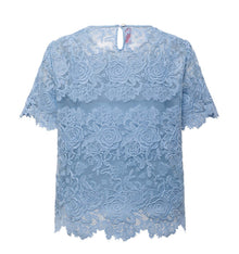 Water-soluble Lace Short-sleeve Top | Blue