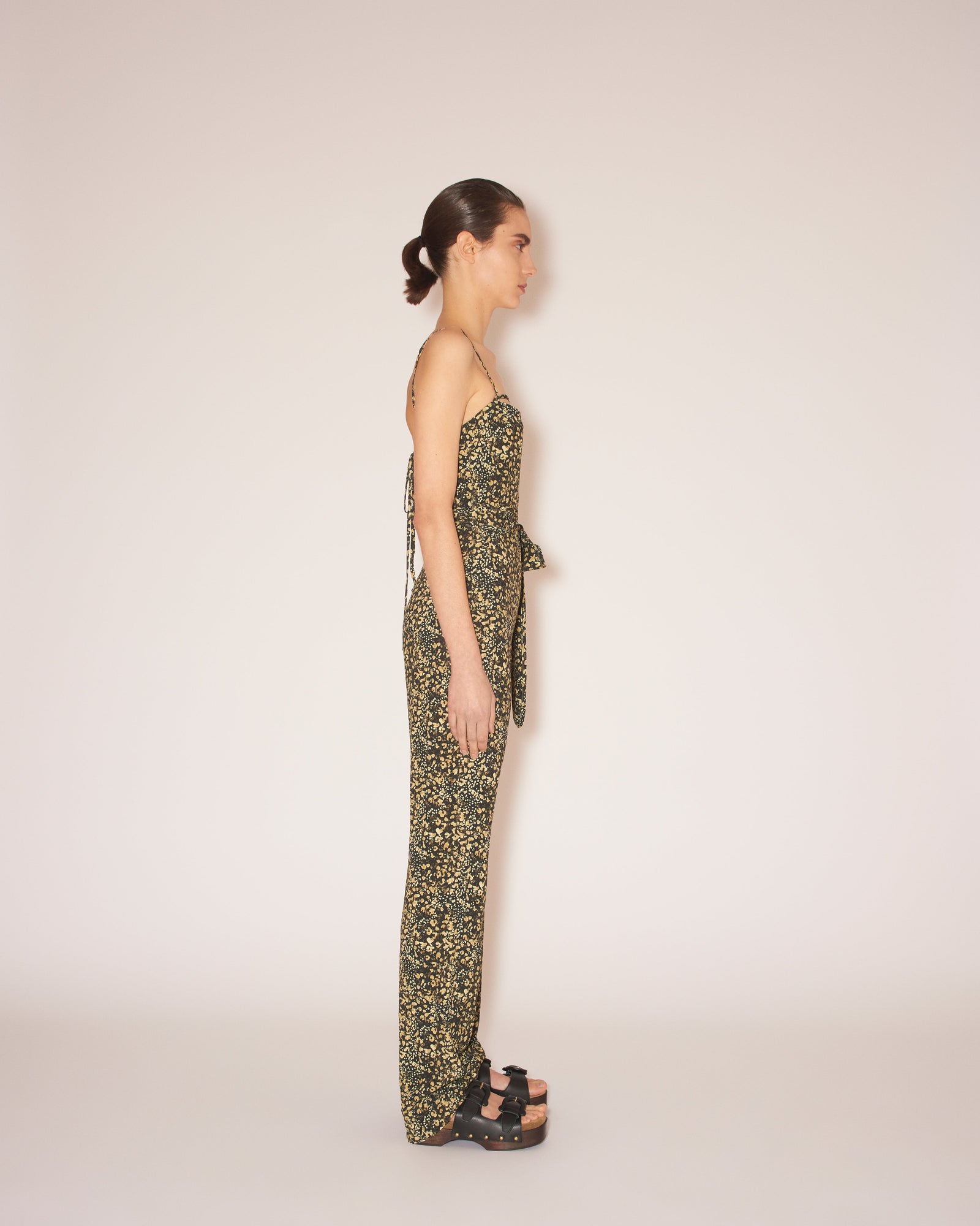 Womens | Cado Crepe Melange Tie-Waist Jumpsuit | Tiny Leopard