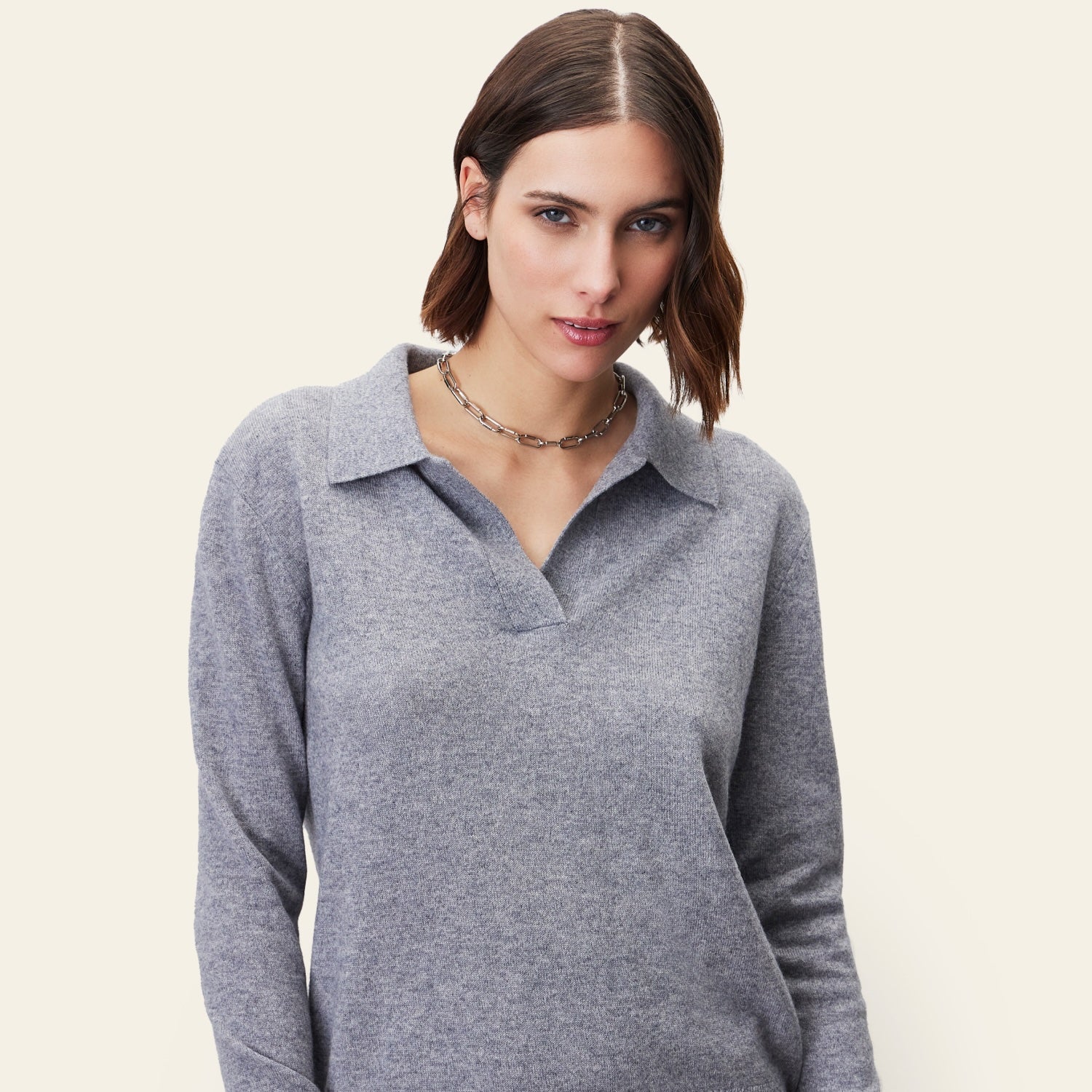 Womens | Camila Airy Cashmere Collared Sweater | Heather Grey