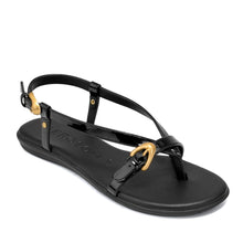 Iride Sandal Flat | Black Faux Patent
