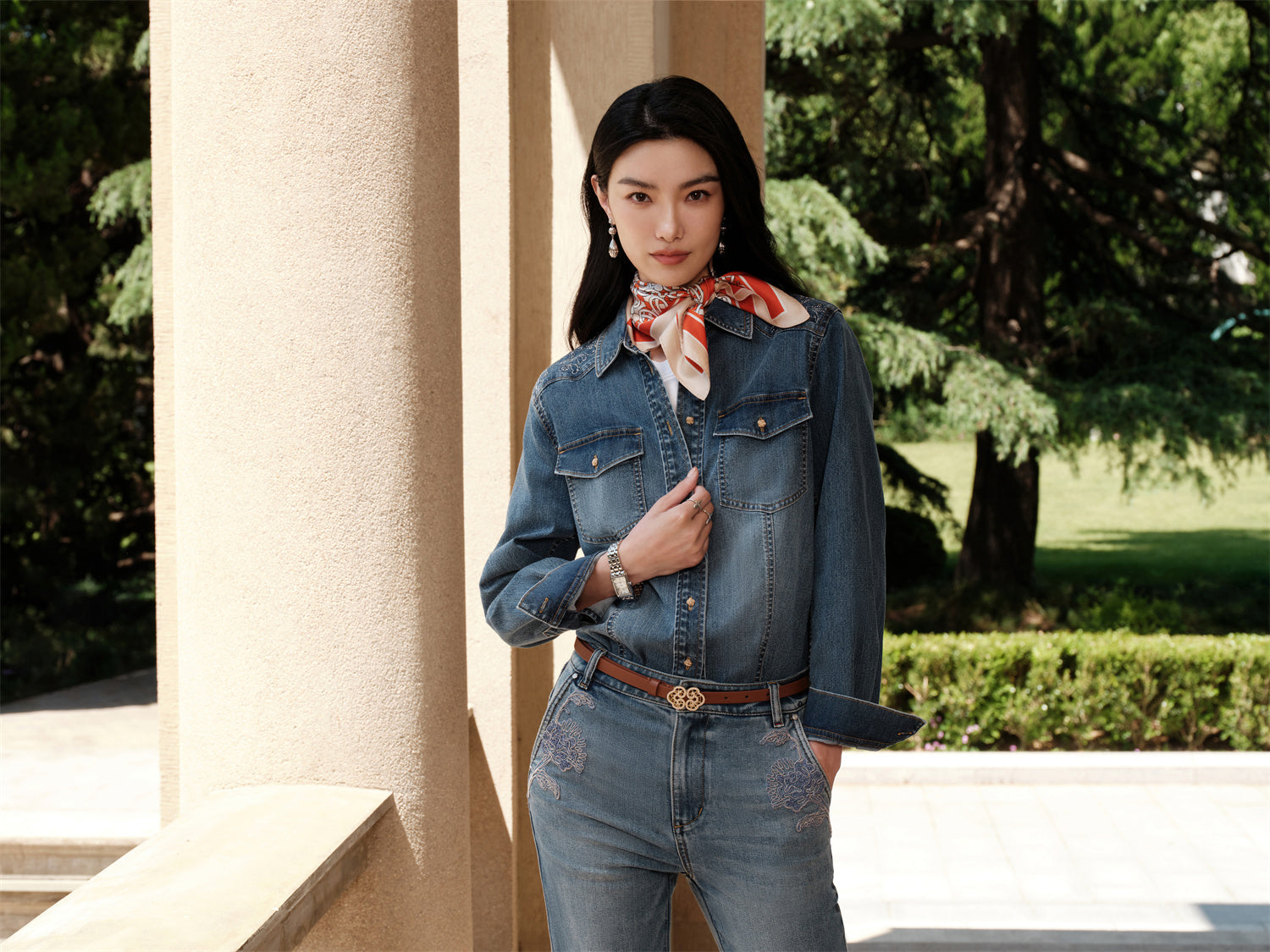 Stretch Waist Classic Denim Shirt | Blue