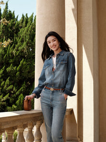 Stretch Waist Classic Denim Shirt | Blue