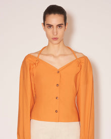 Womens | Tami Light Poplin Tie-Neck Top | Orange Merino