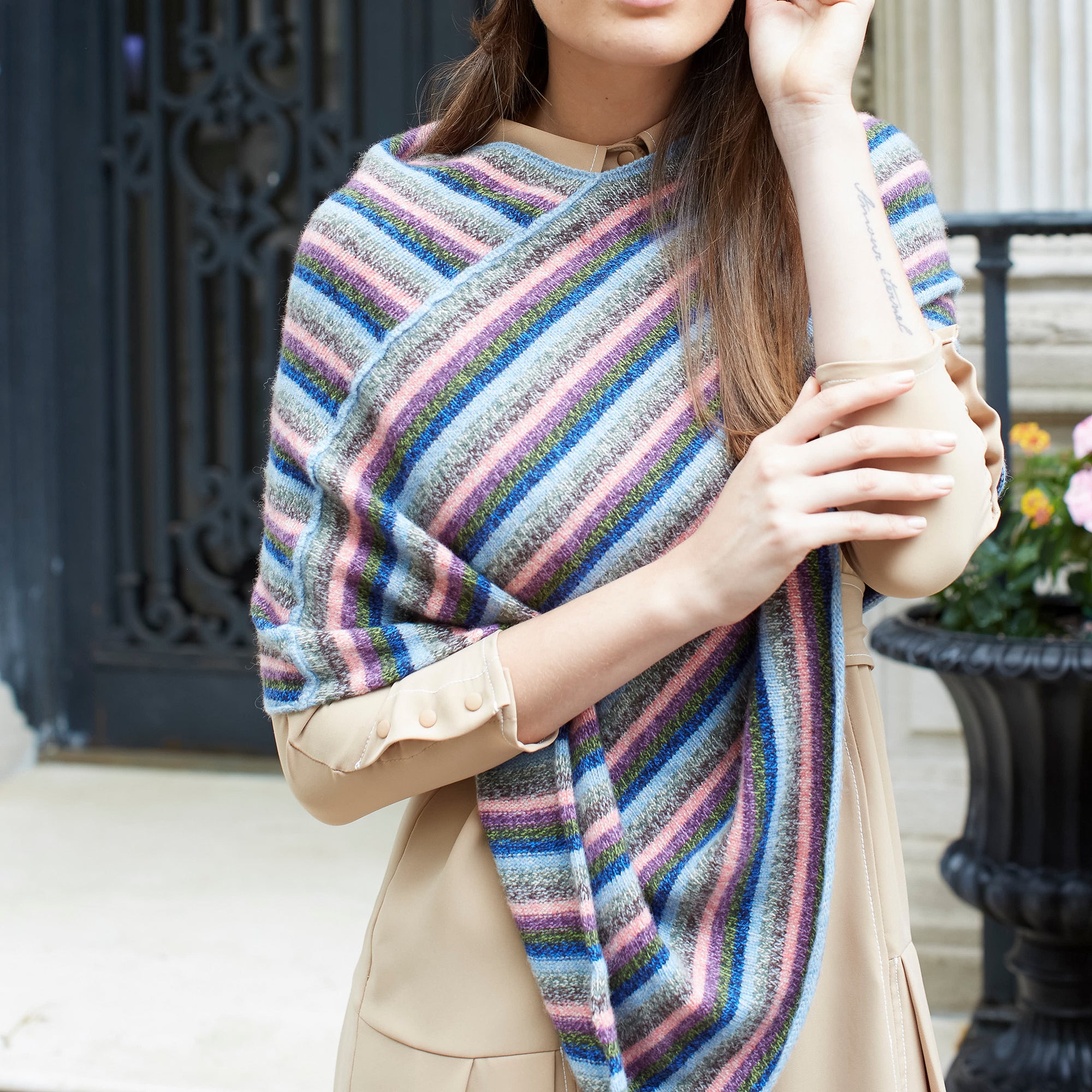Womens | Cashmere Mini Striped Capelet Poncho | Multi