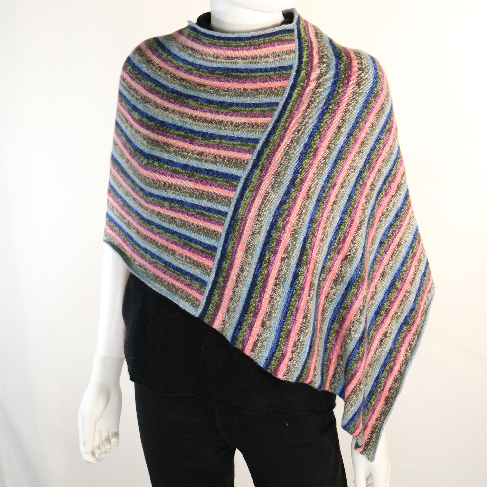 Womens | Cashmere Mini Striped Capelet Poncho | Multi