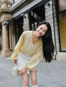 Silk Jacquard Pullover Shirt | Yellow