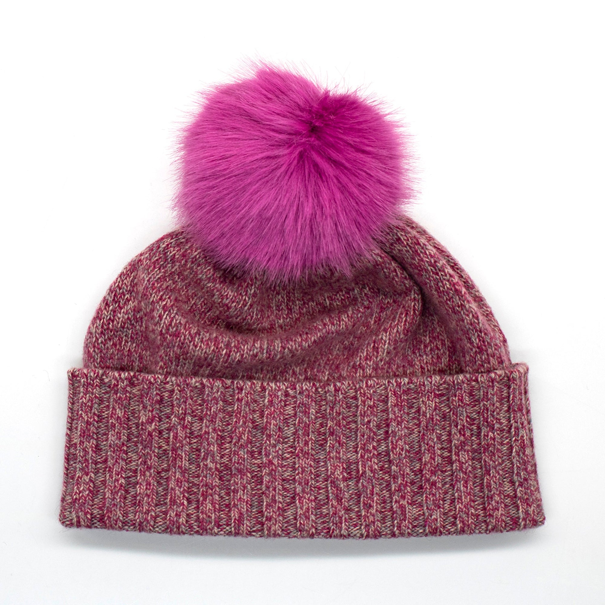 Cashmere Tweeded Beanie With Pom | Pink