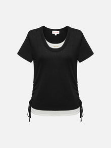 Linen Blend Crew Neck T-Shirt | Black