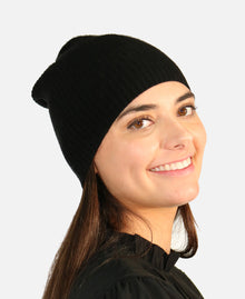 Unisex | Cashmere Slouchy Ribbed Beanie | Black