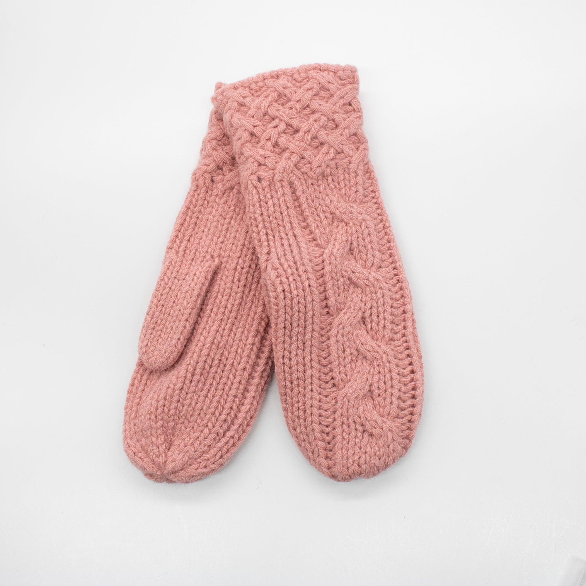 Womens | Chunky Mitten Gloves In Cables Design | Mauve Glow