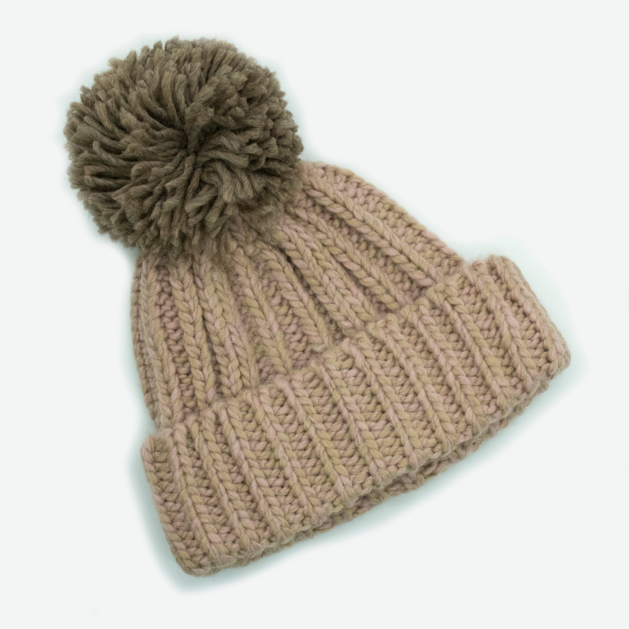 Womens | Chunky Beanie with Pom | Pink/Camel