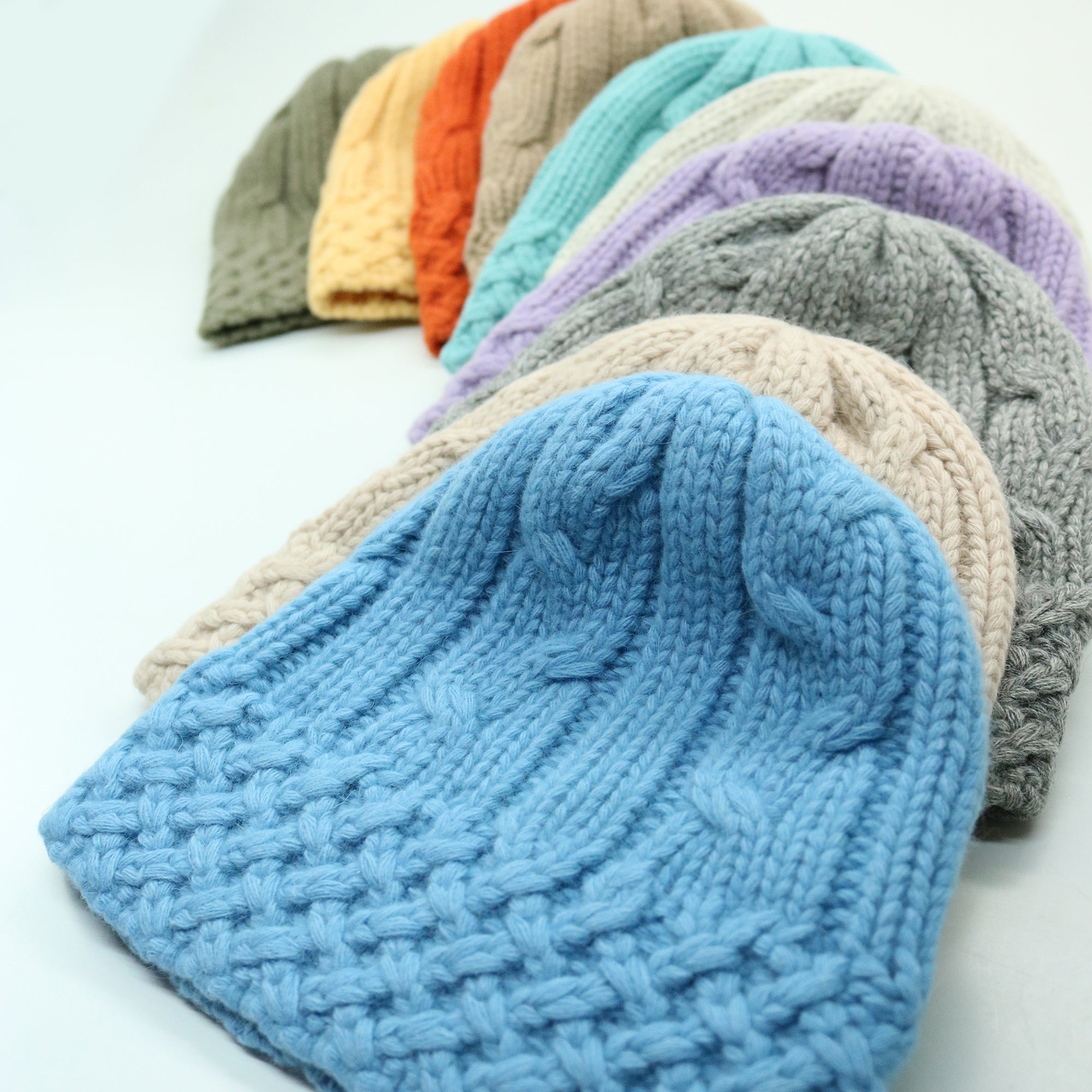 Womens | Chunky Beanie In Cables Design | Light Grey
