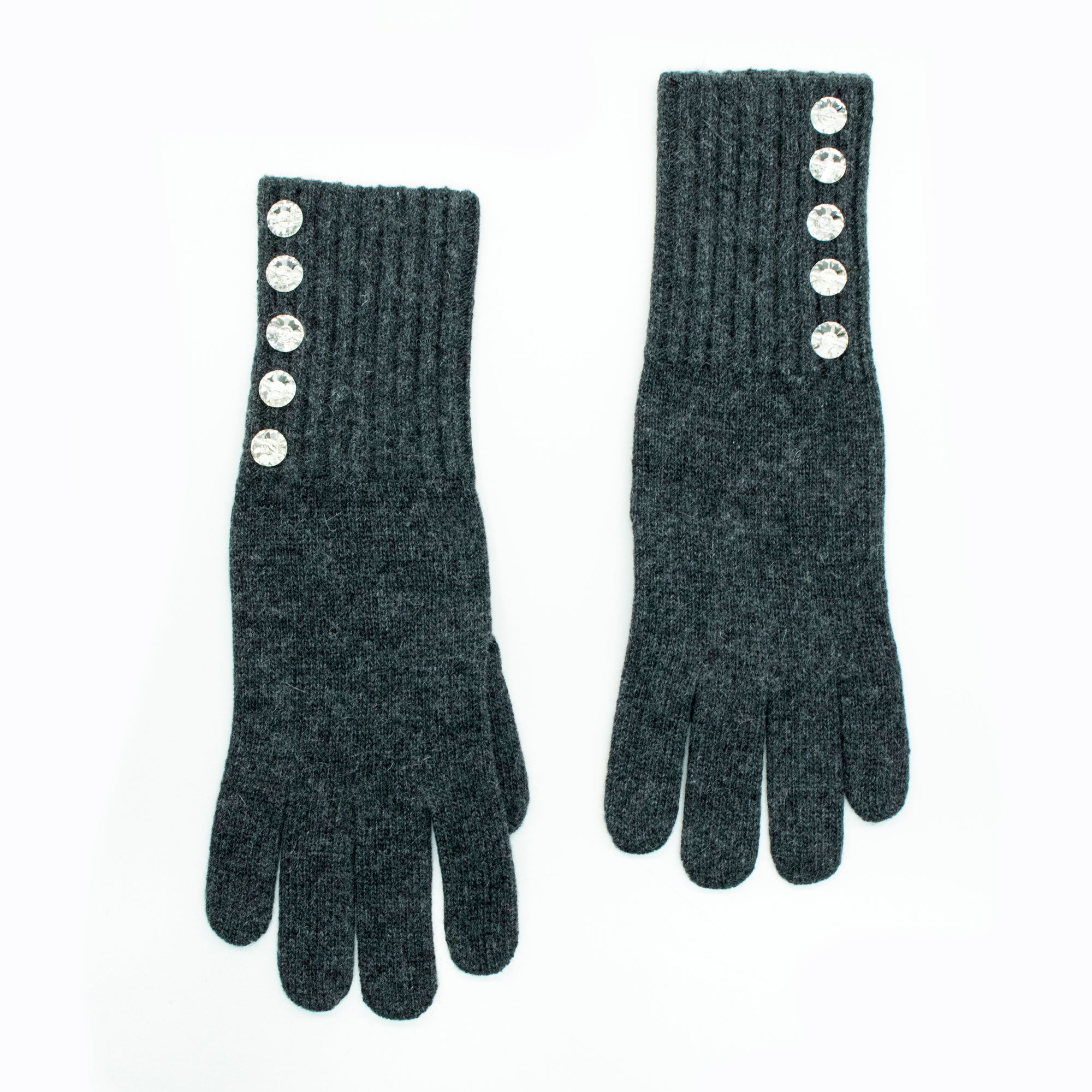 Womens | Gloves with Crystal Stones | Charcoal