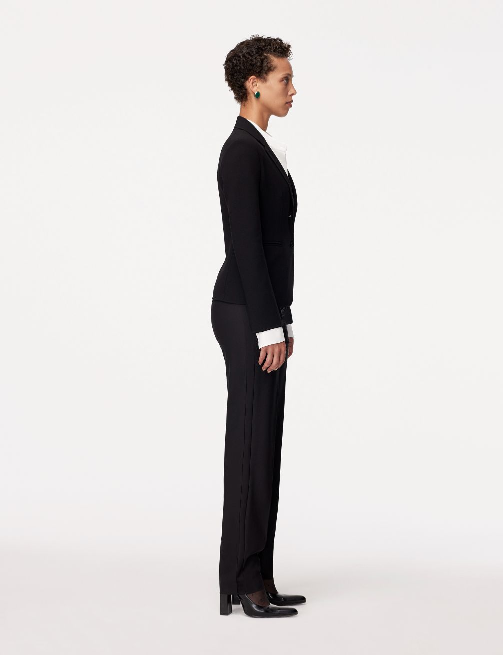Another Tomorrow Doppio Cropped Blazer in Black – Wool Women's Jacket
