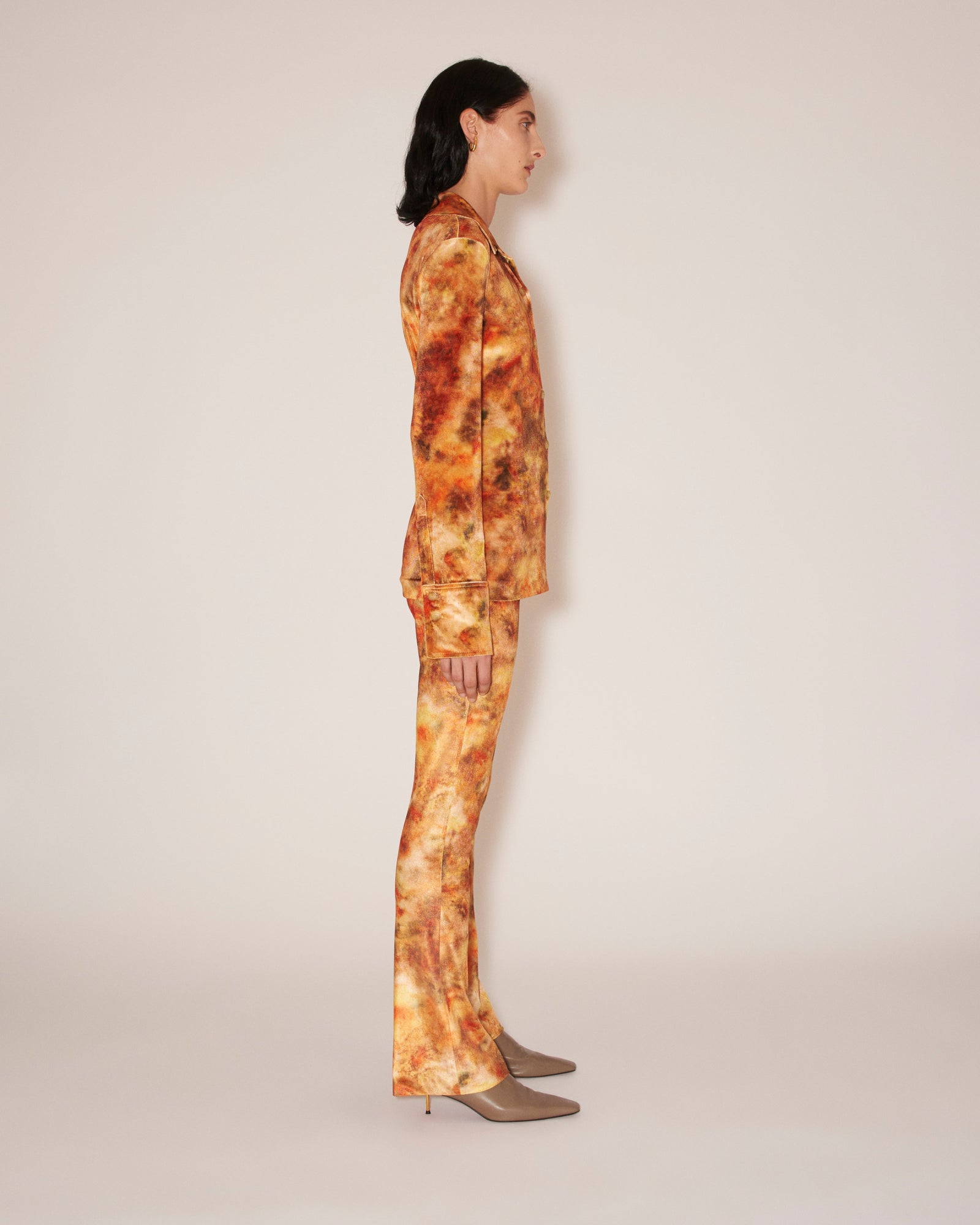 Womens | Milena Printed Stretch-Velvet Pants | Hazy Floral Orange