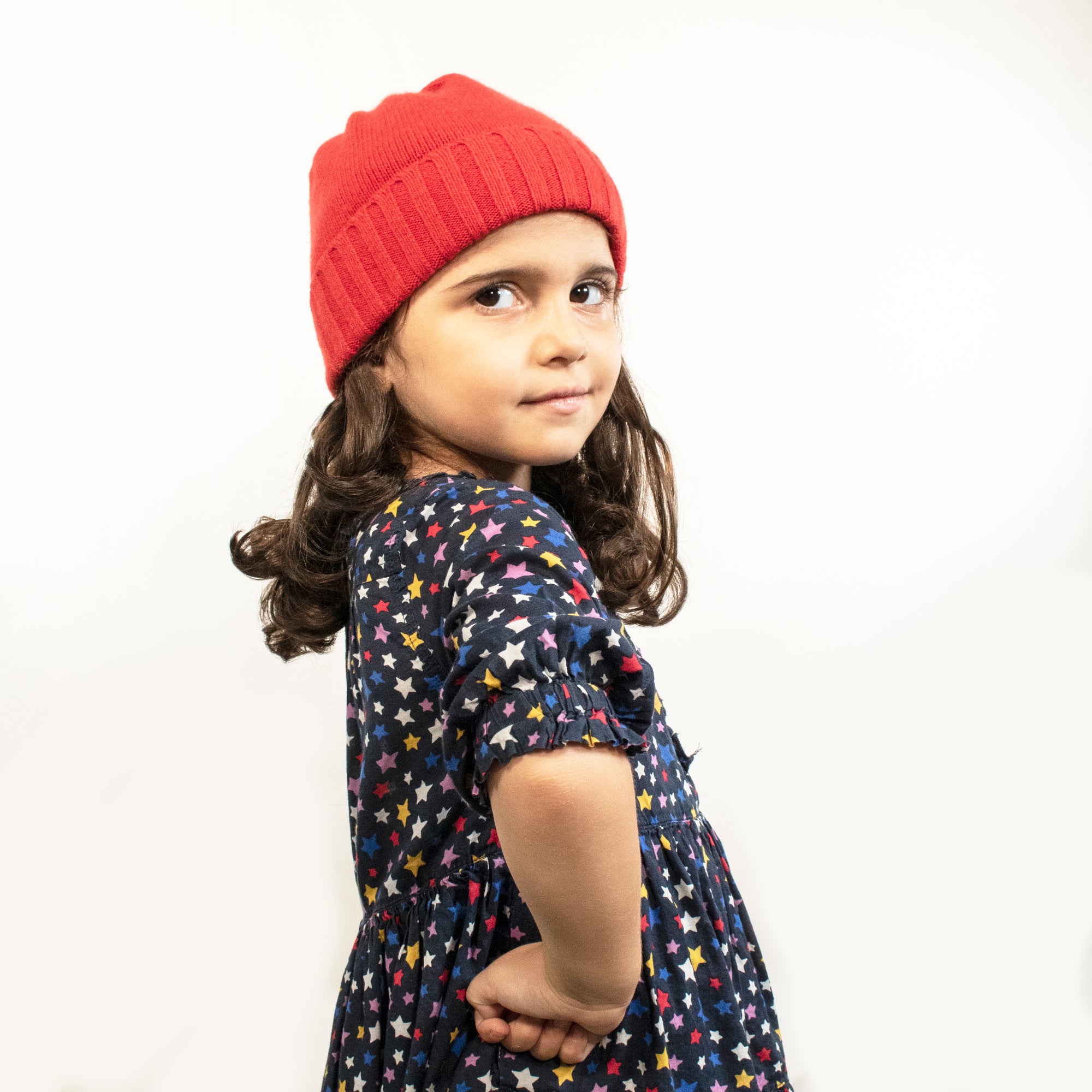 Kids | Cashmere Beanie Hat | Fire Red