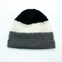 Kids | Cashmere Striped Hat with Cables | Black/Grey Combo